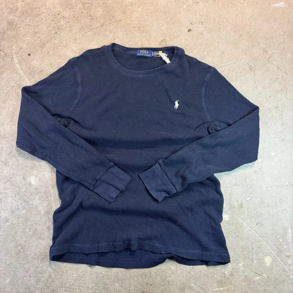 Polo Ralph Lauren Thermal Shirt Mens XL Slim Fit Navy Blue Waffle Knit